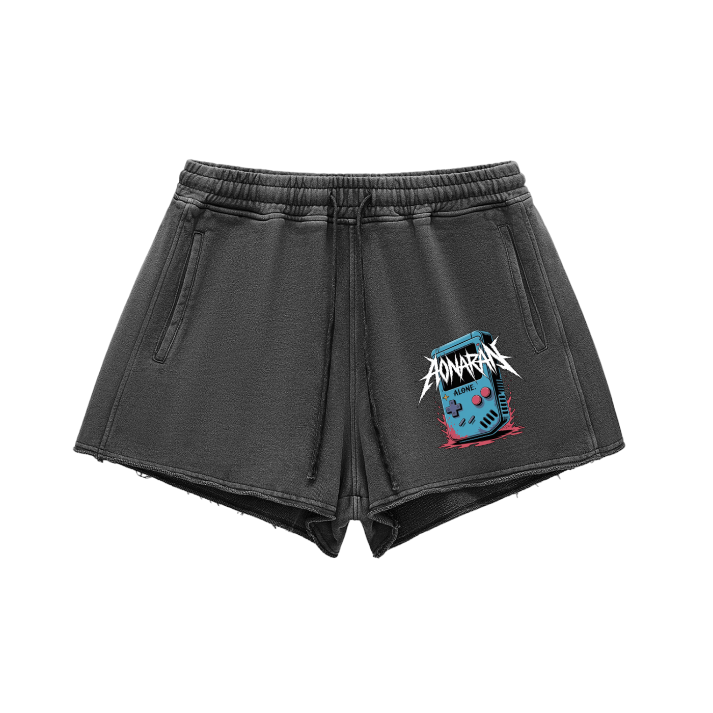 Aonaran GamerX Snow Washed Raw Edge Drawstring Shorts
