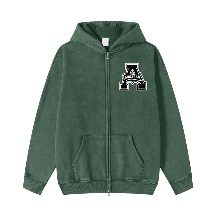 Aonaran Acid Washed Zip Fleece Hoodie Jacket