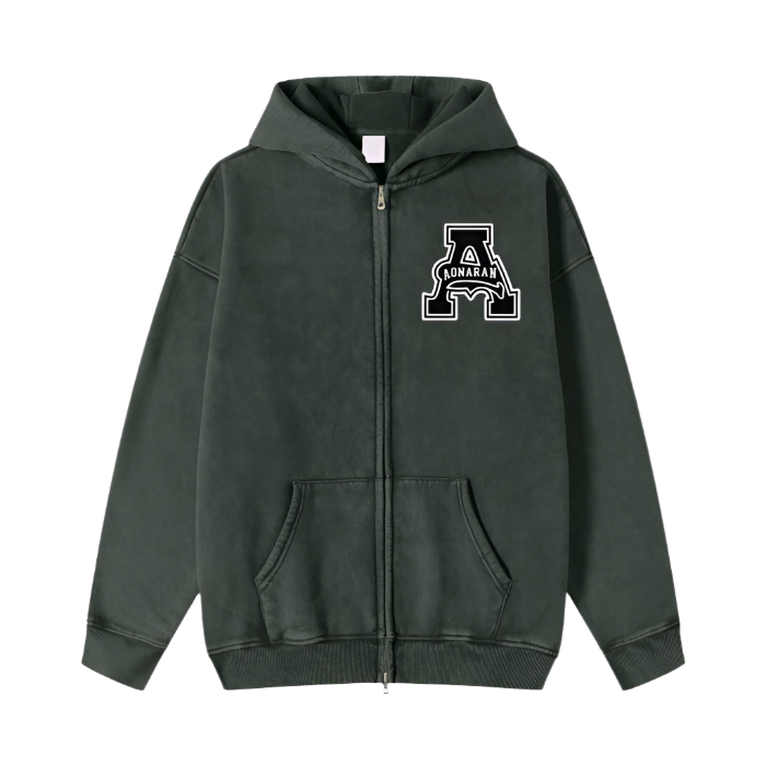 Aonaran Acid Washed Zip Fleece Hoodie Jacket