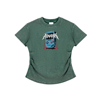 Aonaran GamerX Vintaged-Wash Bodycon Cotton T-Shirt