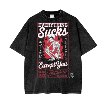 Aonaran Graphic Acid Wash Oversize T-Shirt