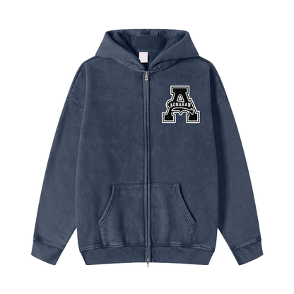 Aonaran Acid Washed Zip Fleece  Hoodie Jacket