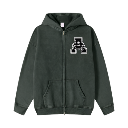 Aonaran Acid Washed Zip Fleece  Hoodie Jacket