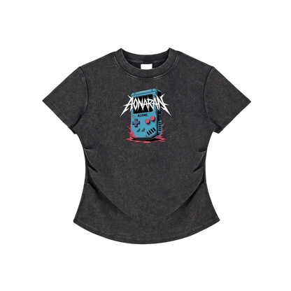 Aonaran GamerX Vintaged-Wash Bodycon Cotton T-Shirt