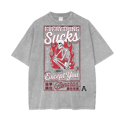 Aonaran Graphic Acid Wash Oversize T-Shirt